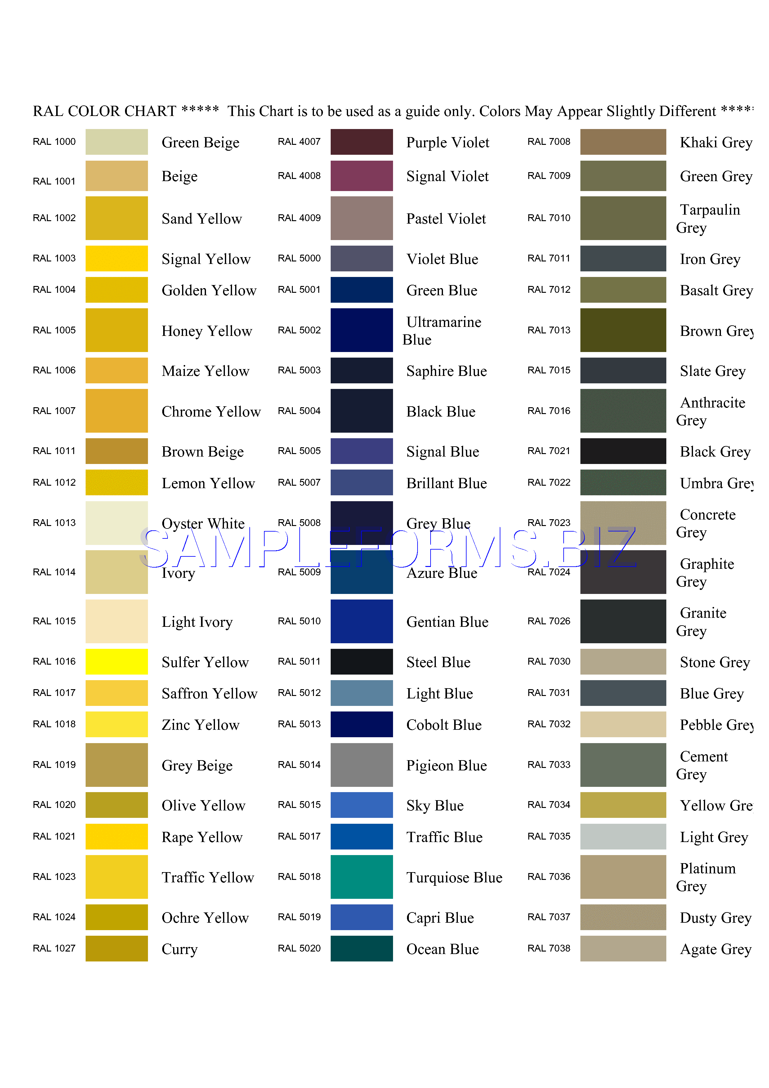 Preview free downloadable RAL Colour Chart 2 in PDF (page 1)