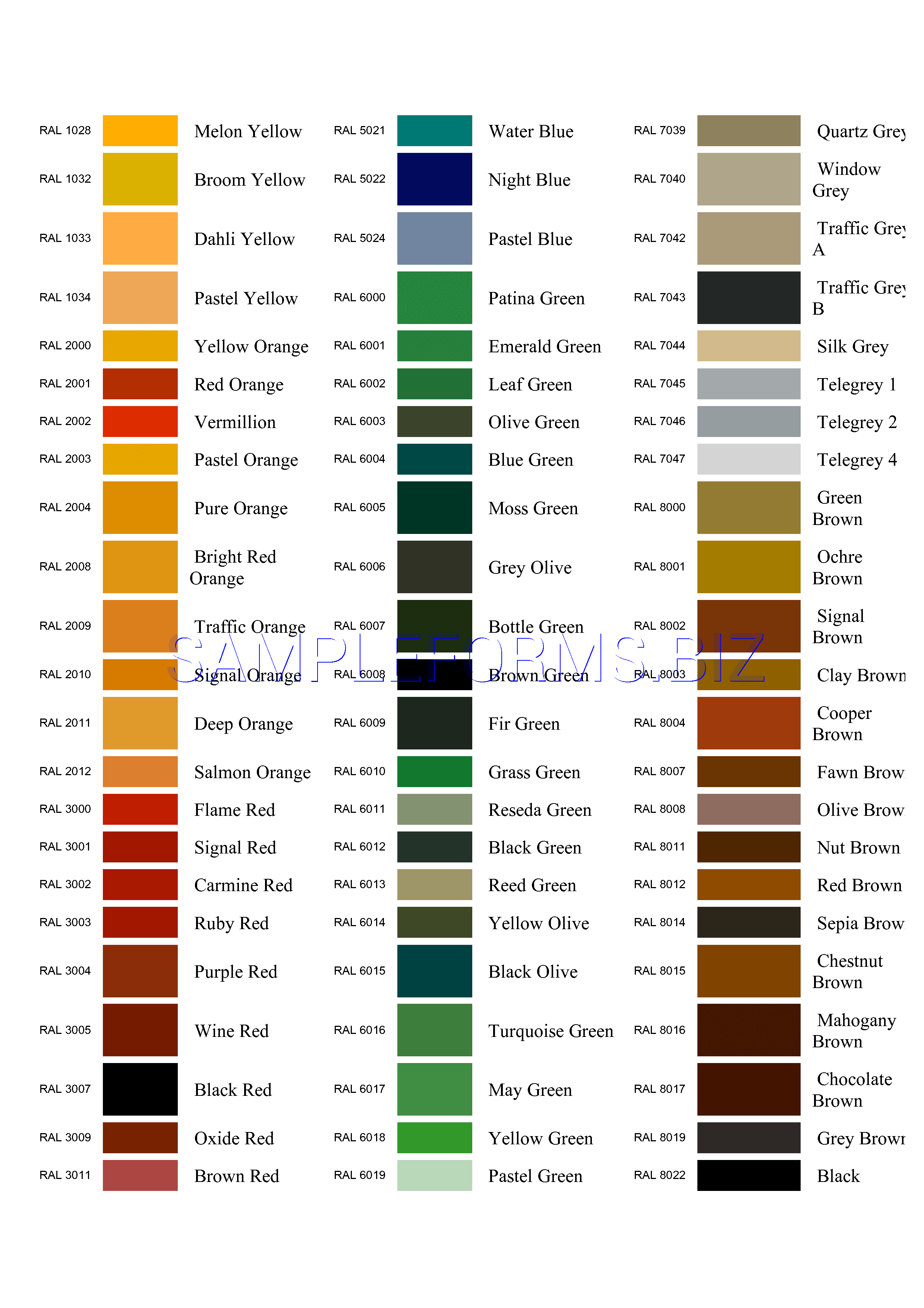 Preview free downloadable RAL Colour Chart 2 in PDF (page 2)