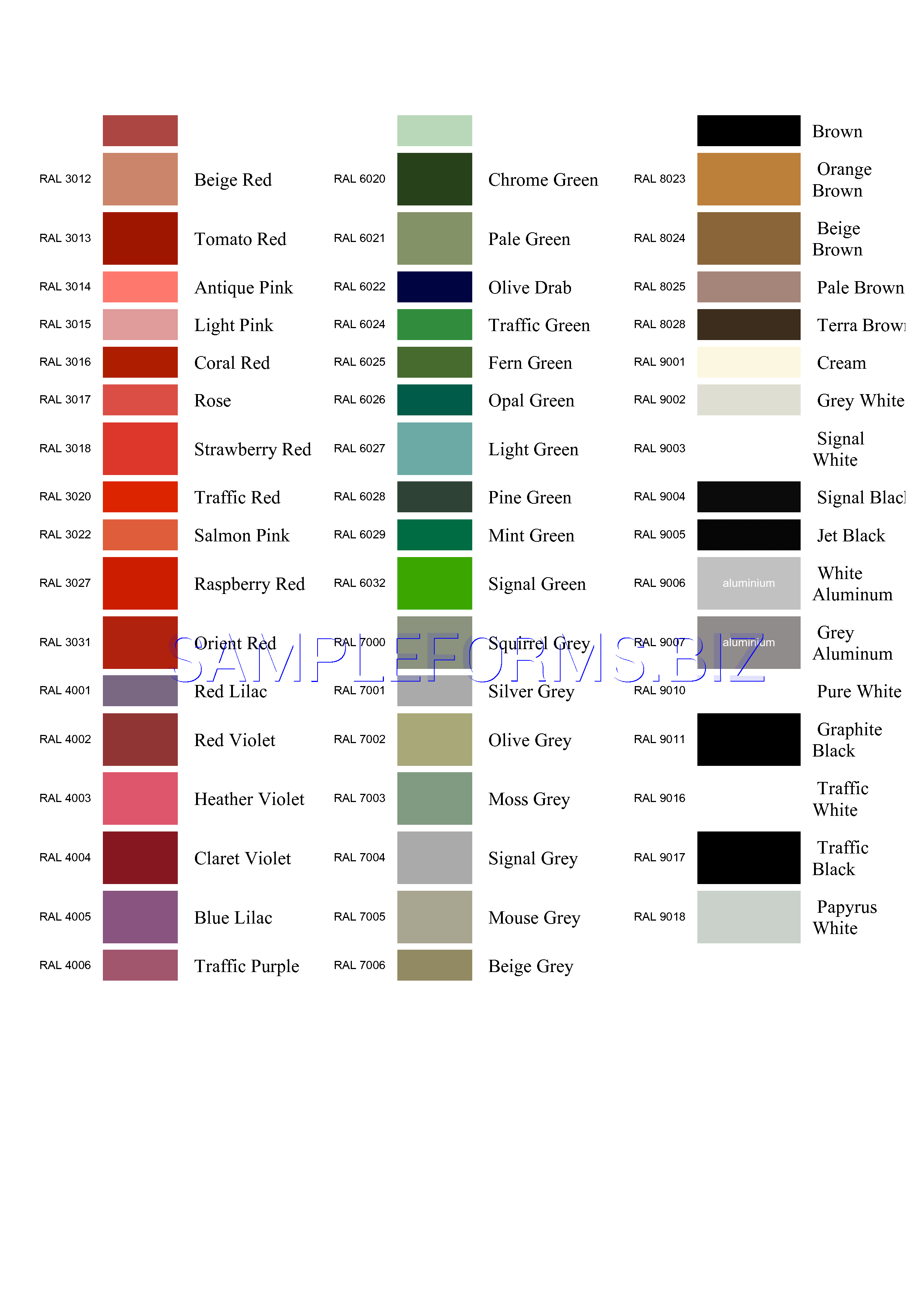 Preview free downloadable RAL Colour Chart 2 in PDF (page 3)